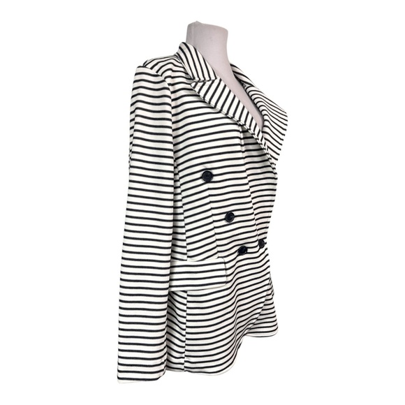 Banana Republic Preppy Large Knit Blazer Jacket Striped Stretch Pockets Navy - Picture 2 of 7